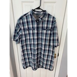 Eddie Bauer Plaid Button Up Shirt Mens TL Blue Short Sleeve Mesh Vent Hiking